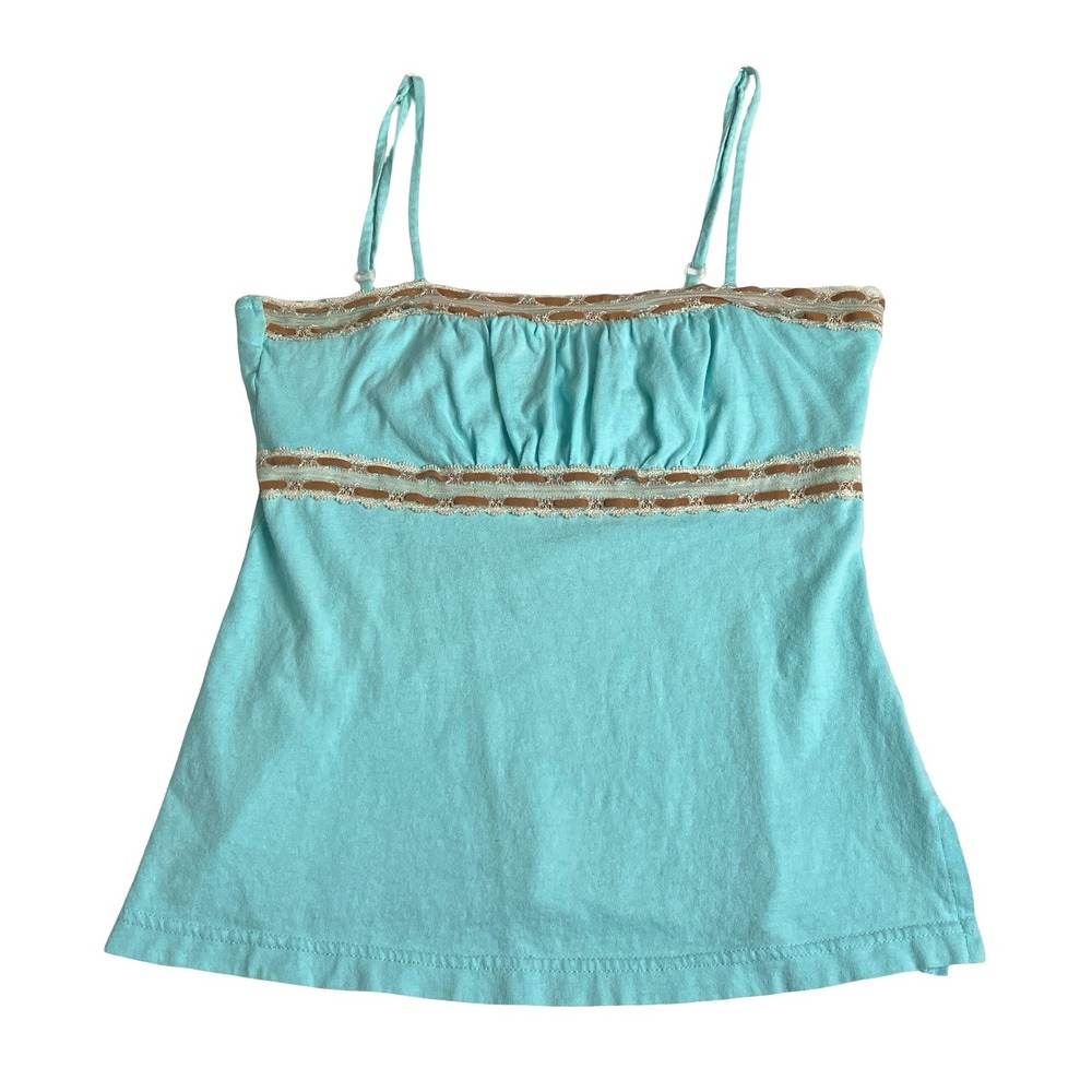 Y2K Xhilaration Cami Tank Top Womens S Blue Lace Faux Suede Trim Boho Coquette